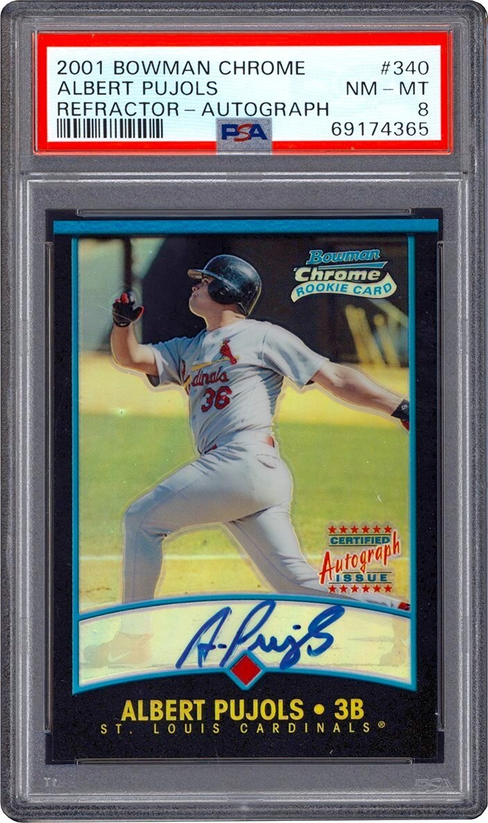 Baseball and Trading Cards - 001 Bowman Chrome Refractor #340 Albert Pujols Rookie Autograph Card #285/500 PSA NM-MT 8