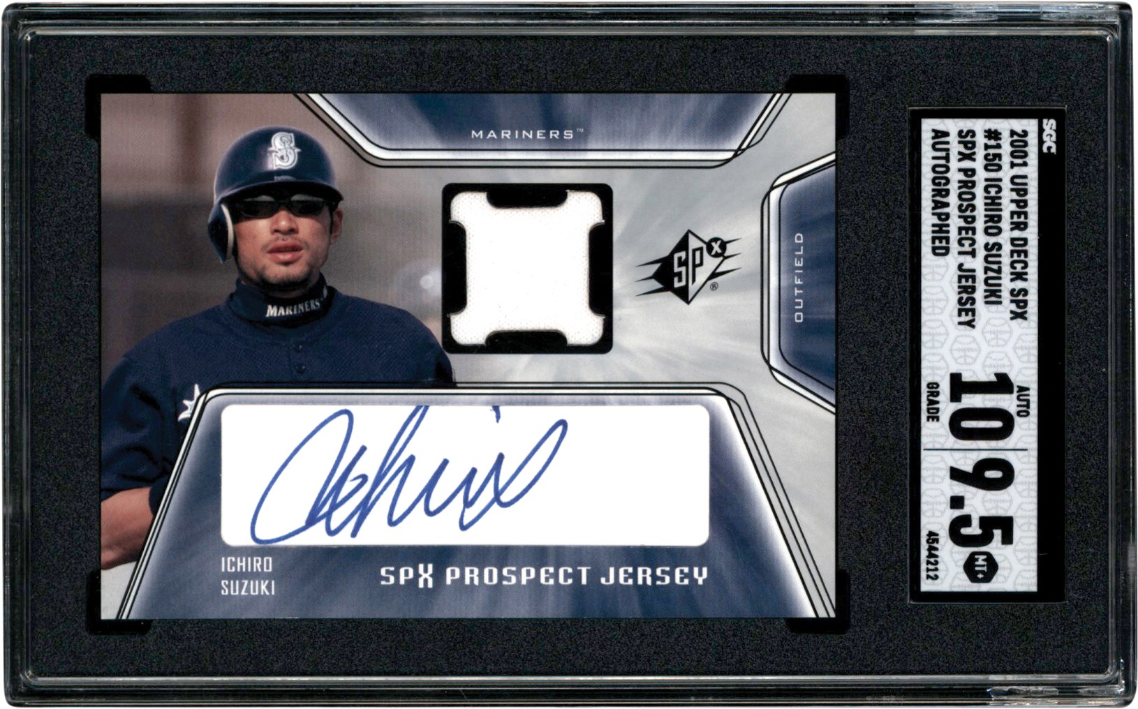 - 2001 Upper Deck SPX Baseball Prospect Jersey Autograph #150 Ichiro Suzuki Rookie Card SGC MINT+ 9.5 Auto 10