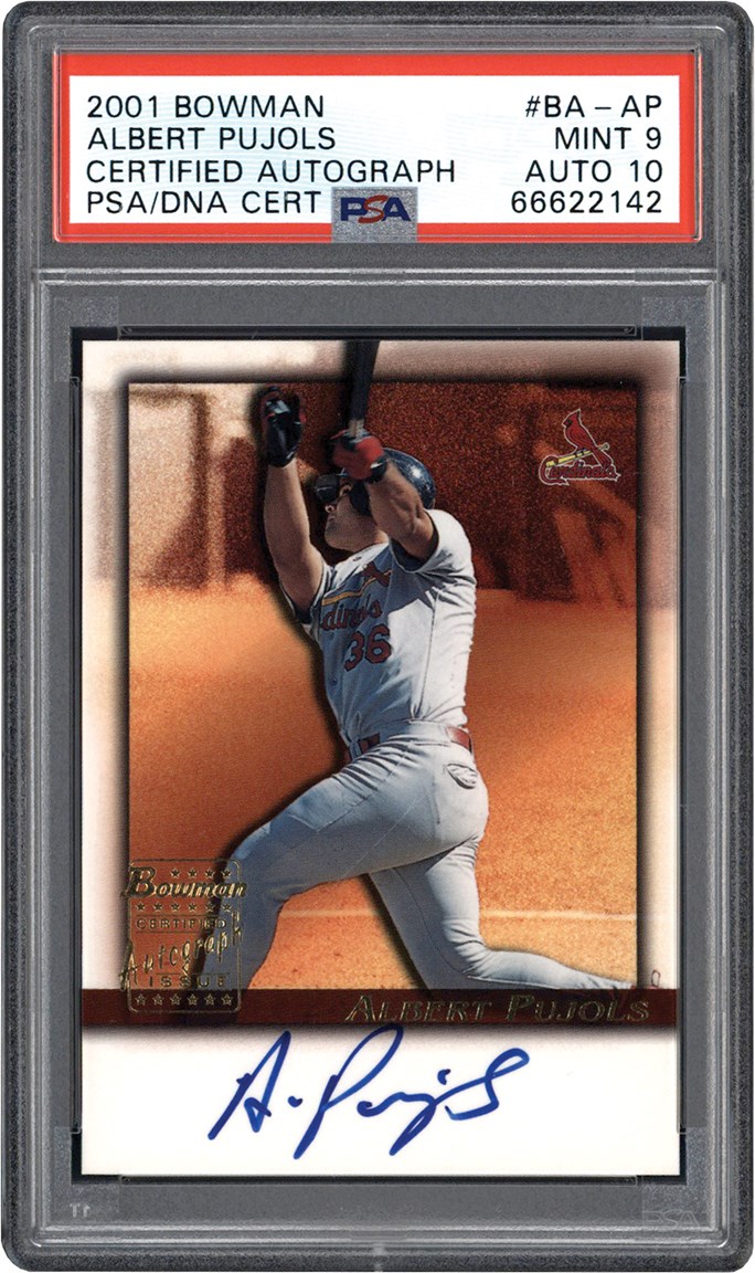 - 2001 Bowman Baseball #BA-AP Albert Pujols Rookie Autograph Card PSA MINT 9 Auto 10