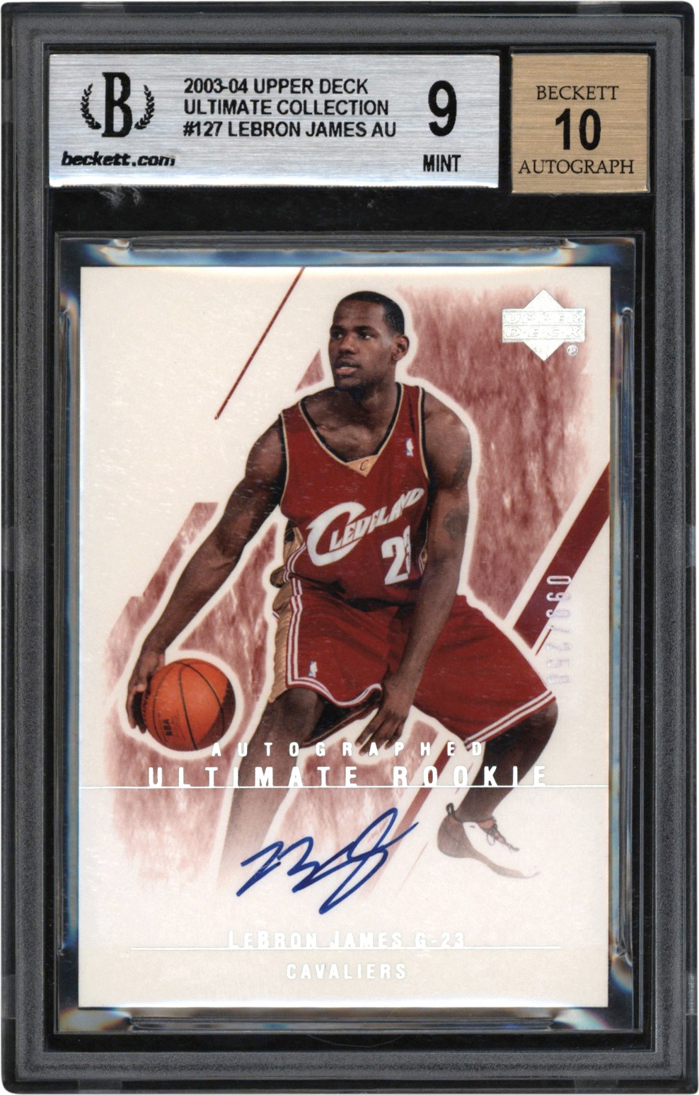 - 03 Ultimate Collection Basketball #127 LeBron James Autograph Rookie Card #99/250 BGS MINT 9 Auto 10