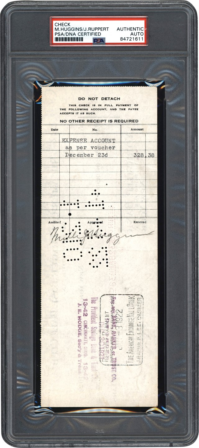 - 1921 Miller Huggins Signed New York Yankees Payroll Check (PSA)