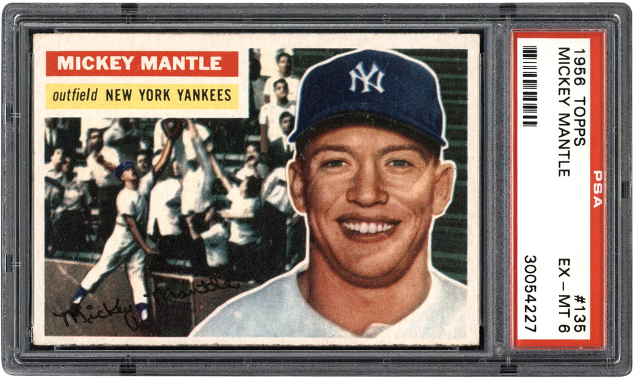 - 1956 Topps Baseball #135 Mickey Mantle Card PSA EX-MT 6