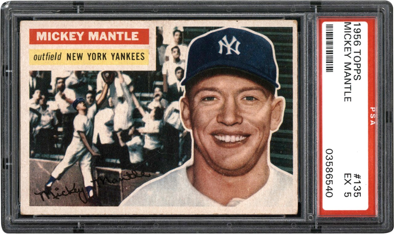 - 1956 Topps Baseball #135 Mickey Mantle Card PSA EX 5