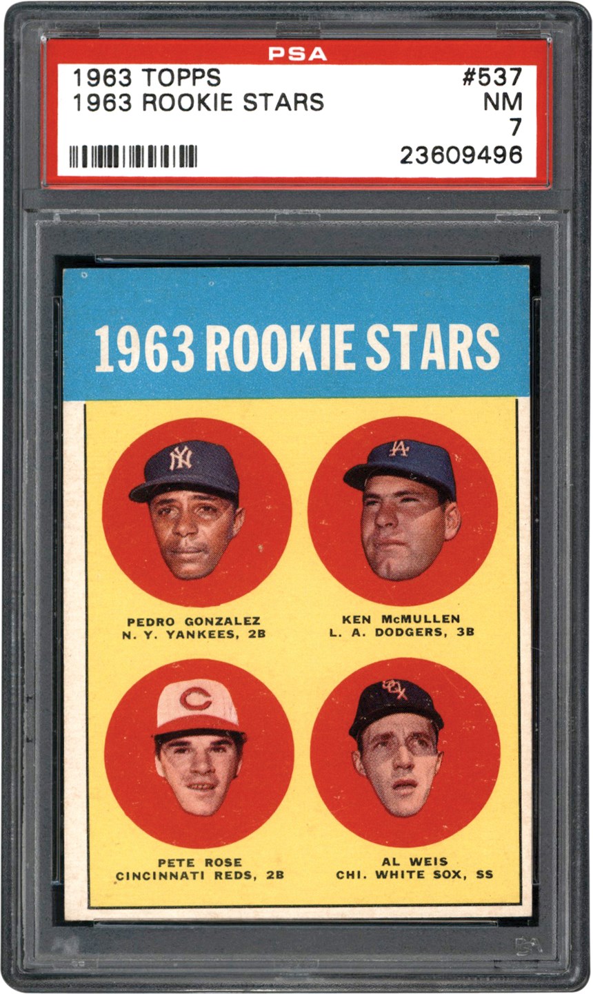 - 1963 Topps Baseball #537 Pete Rose Rookie Card PSA NM 7
