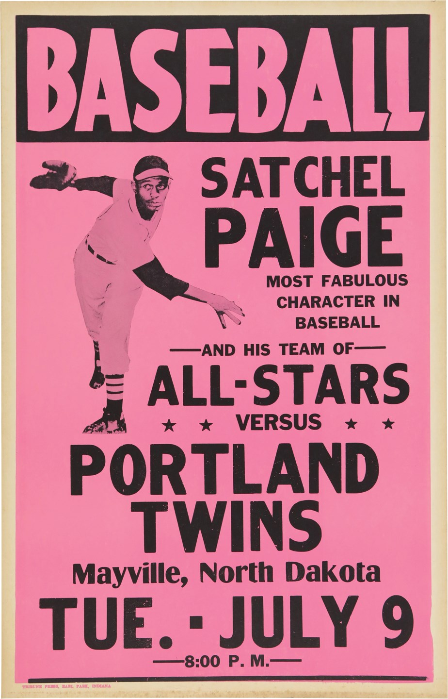 Baseball Memorabilia - 1957 Satchel Paige & His Team of All-Stars vs. Portland Twins Barnstorming Broadside