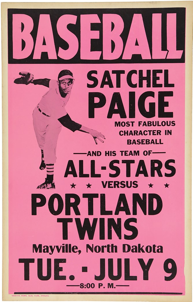 Baseball Memorabilia - 1957 Satchel Paige & His Team of All-Stars vs. Portland Twins Barnstorming Broadside