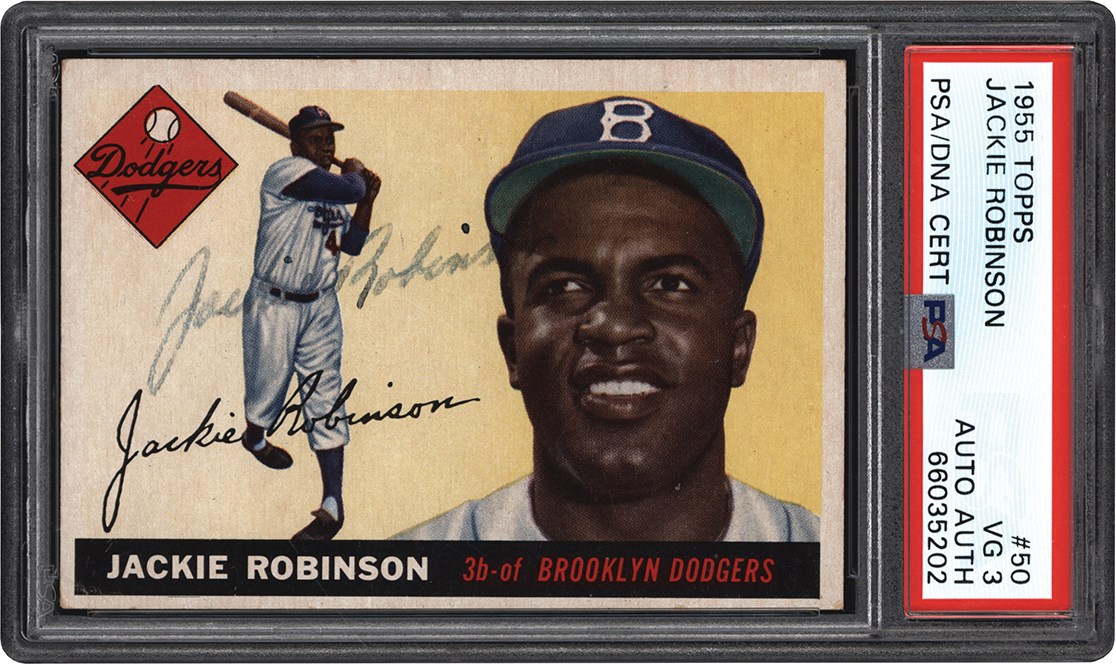 - 955 Topps Baseball #50 Jackie Robinson Signed Card PSA VG 3 Auto Authentic (Pop 1 of 2 Highest Graded)