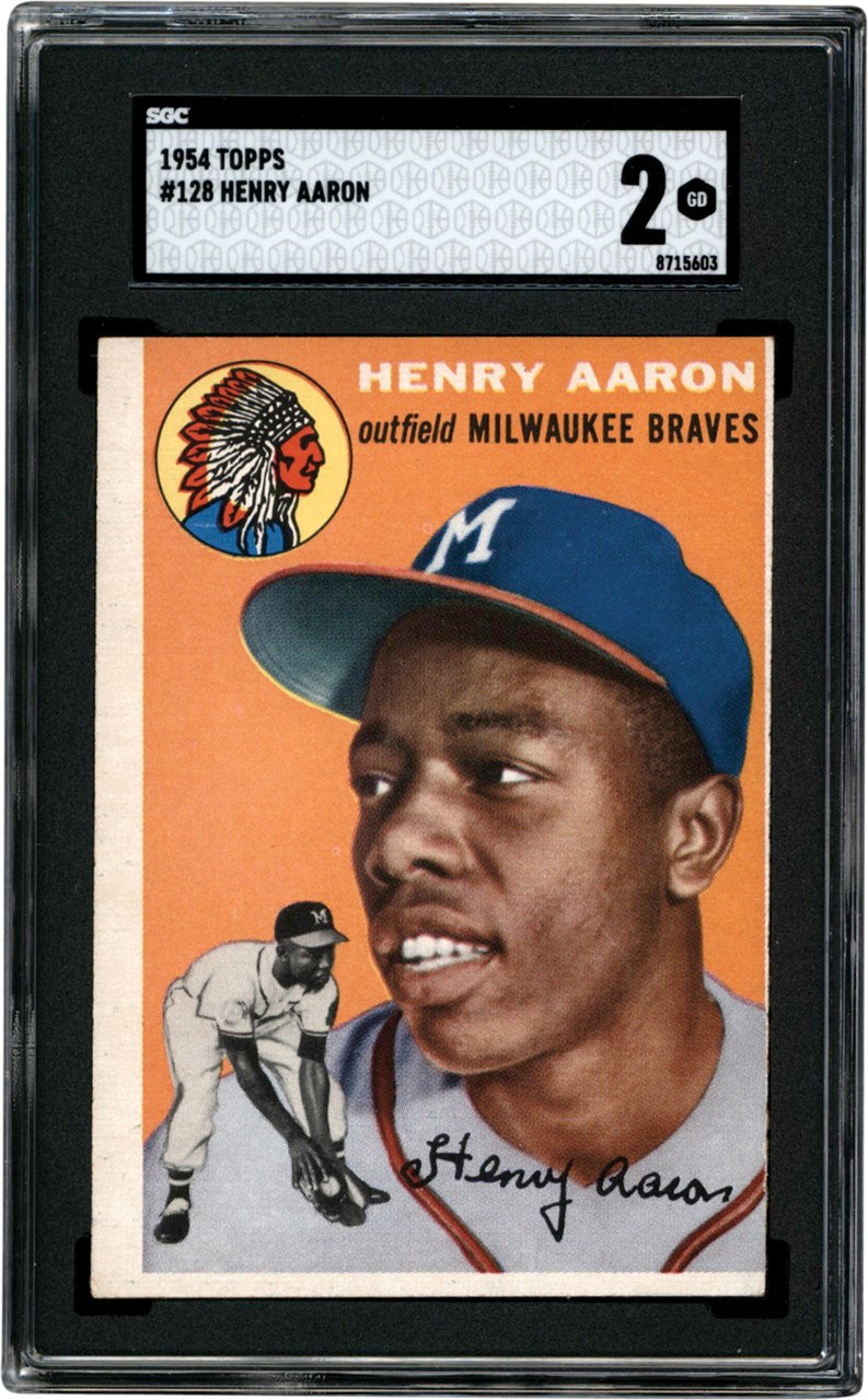 - 1954 Topps Baseball #128 Hank Aaron Rookie Card SGC GD 2