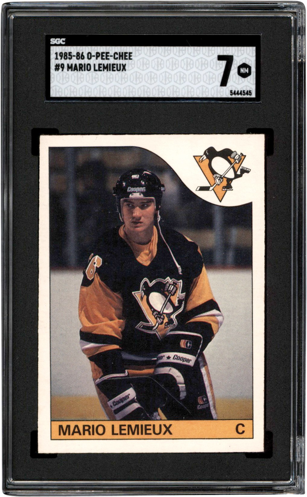- 1985-1986 O-Pee-Chee Hockey #9 Mario Lemieux Rookie Card SGC NM 7