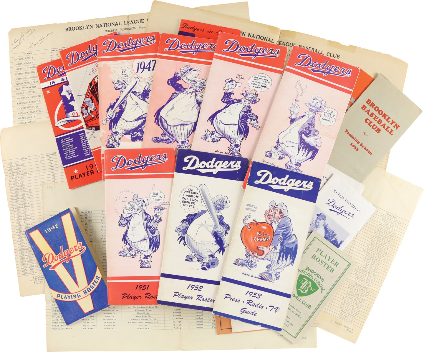 - 1921-1957 Brooklyn Dodgers Spring Training Roster and Itinerary Pamphlets (26)