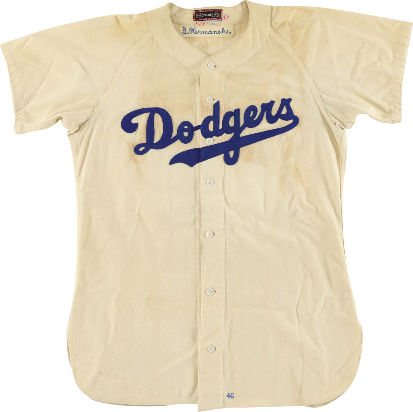 - 1946 Gene Hermanski Brooklyn Dodgers Game Worn Jersey (Hermanski LOA)