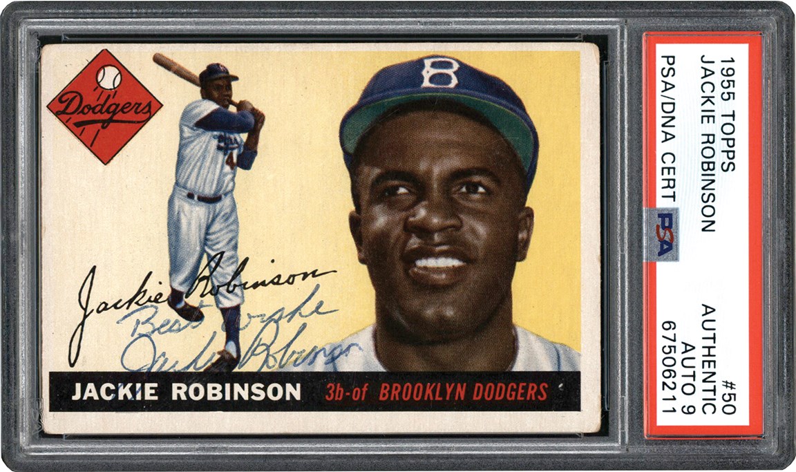 - Signed 1955 Topps #50 Jackie Robinson PSA Authentic - Auto 9