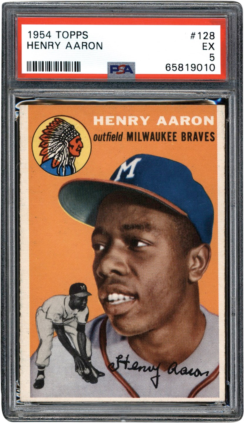 - 1954 Topps Baseball #128 Hank Aaron Rookie Card PSA EX 5