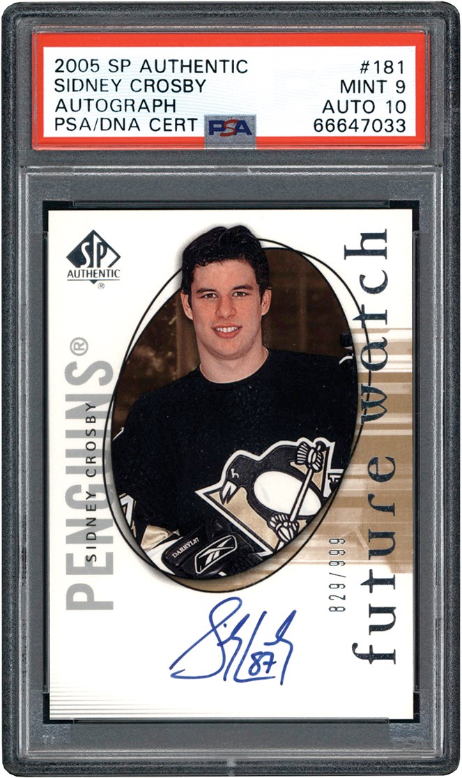 Hockey Cards - 05-2006 SP Authentic Hockey #181 Sidney Crosby Rookie Autograph Card #829/999 PSA MINT 9 Auto 10
