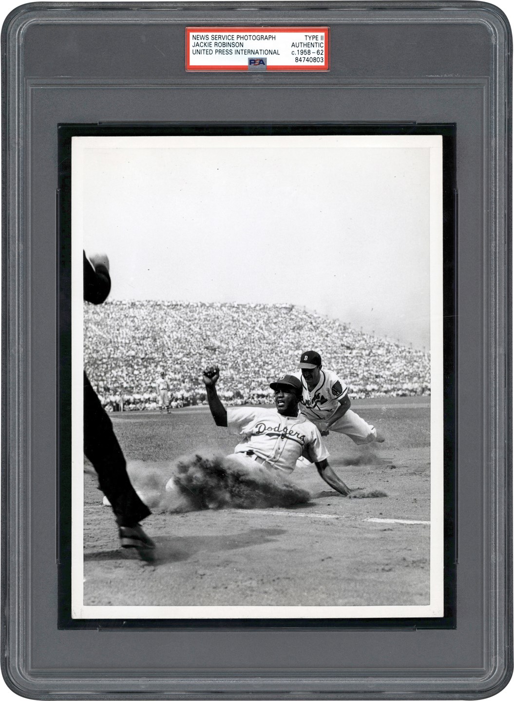 Jackie Robinson & Brooklyn Dodgers - Jackie Robinson Sliding Into First Photograph (PSA Type II)