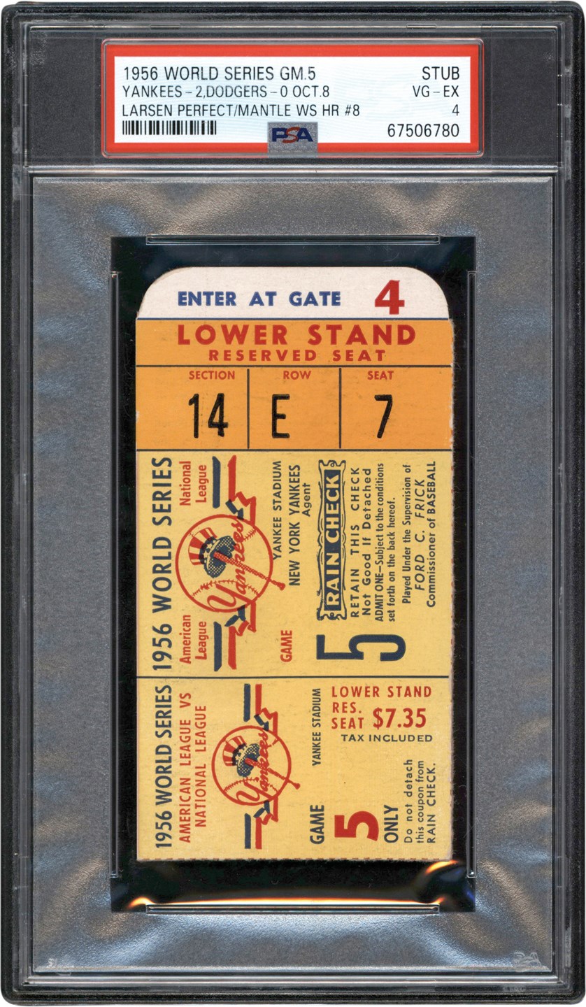 - 1956 World Series Game 5 Ticket Stub - Don Larsen's Perfect Game PSA VG-EX 4