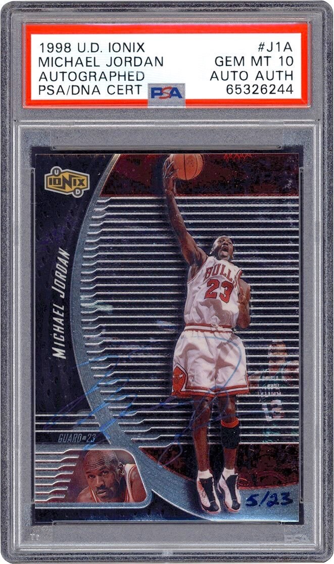 Basketball Cards - 998 U.D Ionix Autographed #J1A Michael Jordan Card #5/23 PSA GEM MINT 10 (Pop 1 of 2)