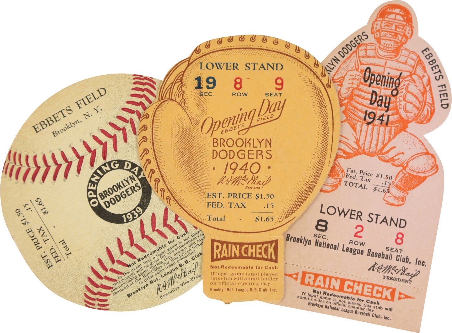 - 1939-1941 Brooklyn Dodgers Opening Day Ticket Collection (3)