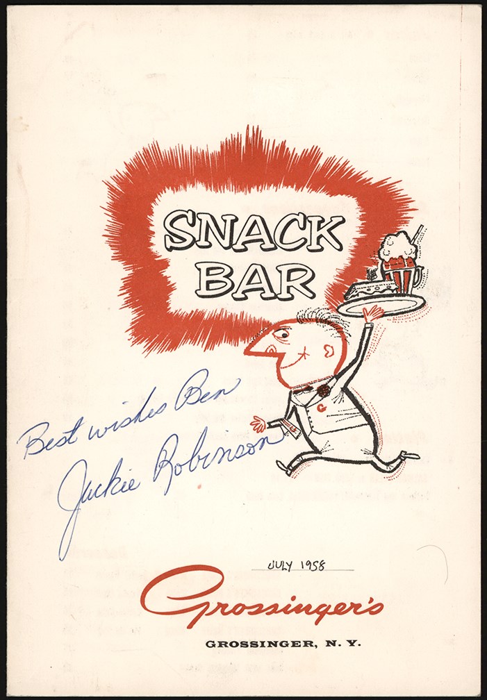 - 1958 Jackie Robinson Signed Grossinger's Menu (JSA)