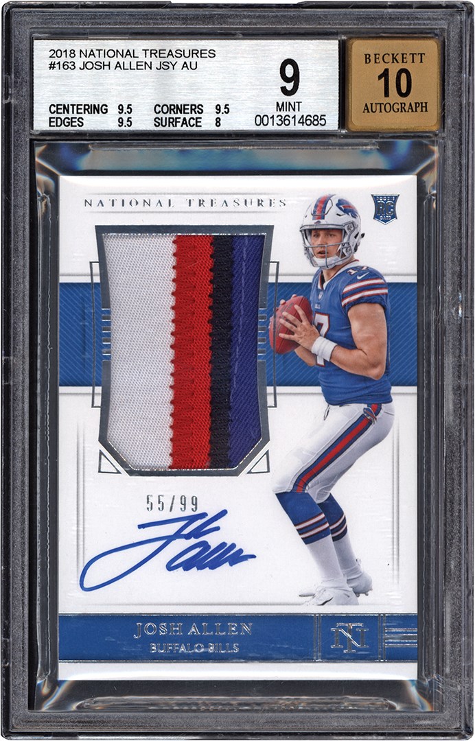 Football Cards - 18 National Treasures Football #163 Josh Allen RPA Rookie Patch Autograph Card #55/99 BGS MINT 9 Auto 10