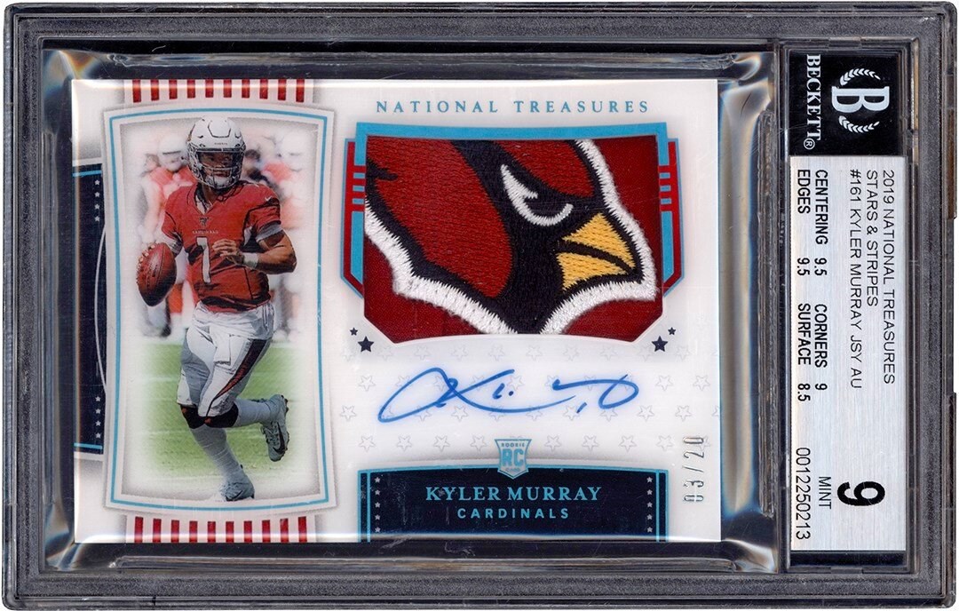 - 019 National Treasures Football Stars & Stripes #161 Kyler Murray RPA Rookie Patch Autograph Card #3/20 BGS MINT 9 Auto 10