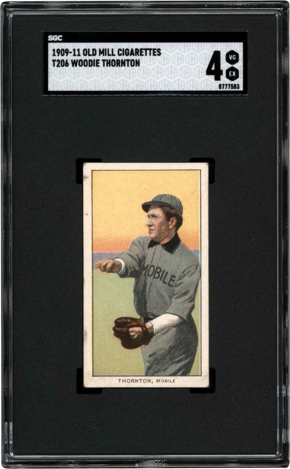 - 909-1911 T206 Woodie Thornton Old Mill Back Card SGC VG-EX 4 Southern Leaguer