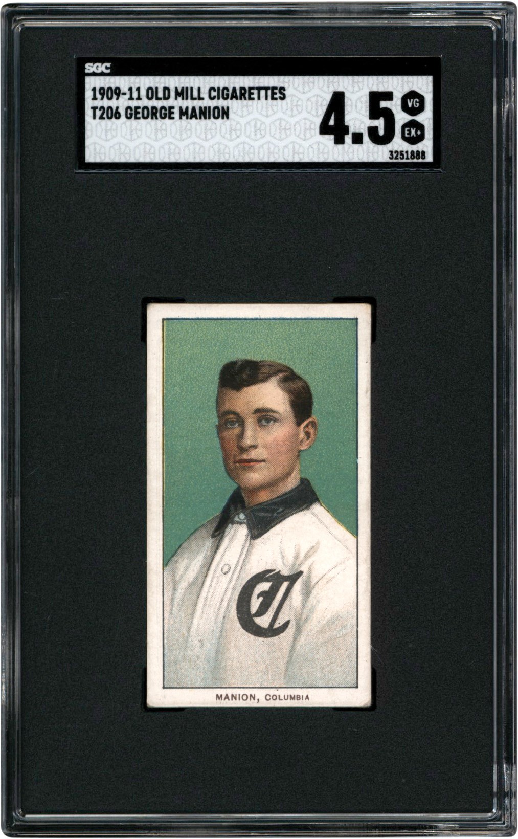 - 909-1911 T206 George Manion Old Mill Back Card SGC VG-EX+ 4.5 Southern Leaguer