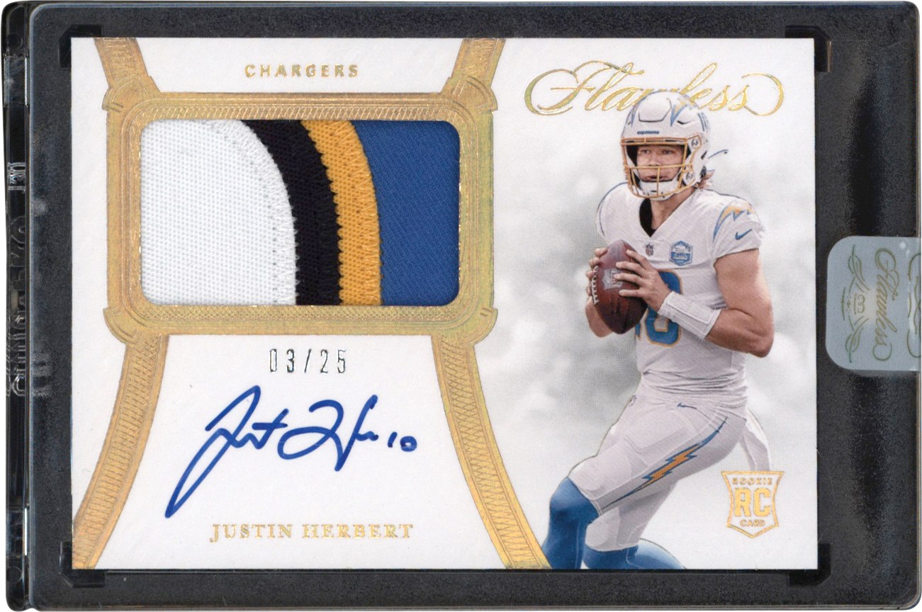- 2020 Flawless Football Gold #RPA-JHE Justin Herbert RPA Rookie Patch Autograph Card #3/25