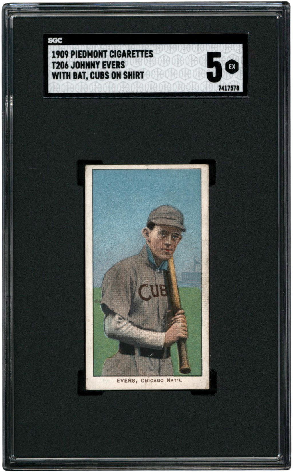 - 909-1911 T206 Johnny Evers-With Bat-Cubs on Shirt Piedmont 150 Back Card SGC EX 5