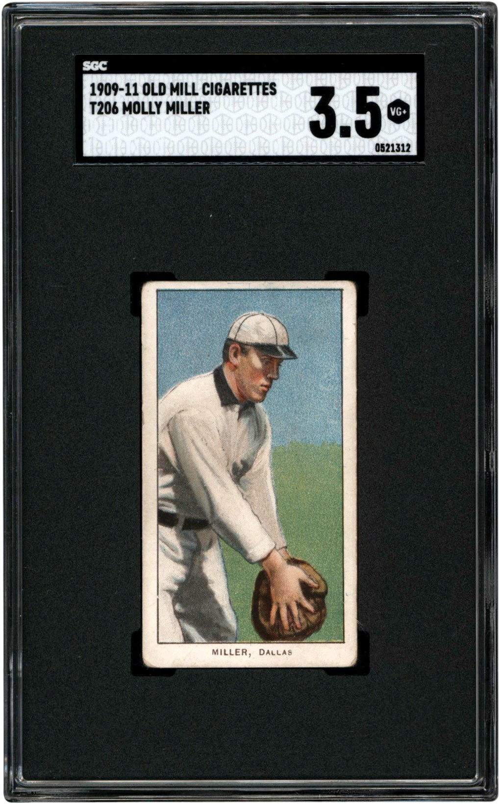 - 909-1911 T206 Molly Miller Old Mill Back Card SGC VG+ 3.5 Southern Leaguer