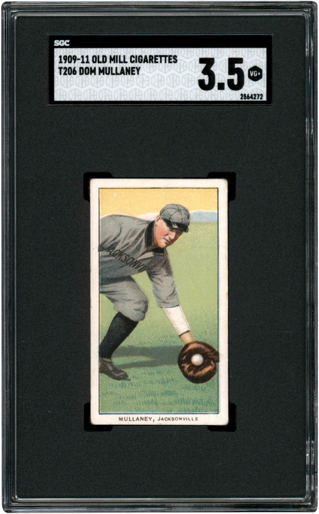 - 909-1911 T206 Dom Mullaney Old Mill Back Card SGC VG+ 3.5 Southern Leaguer