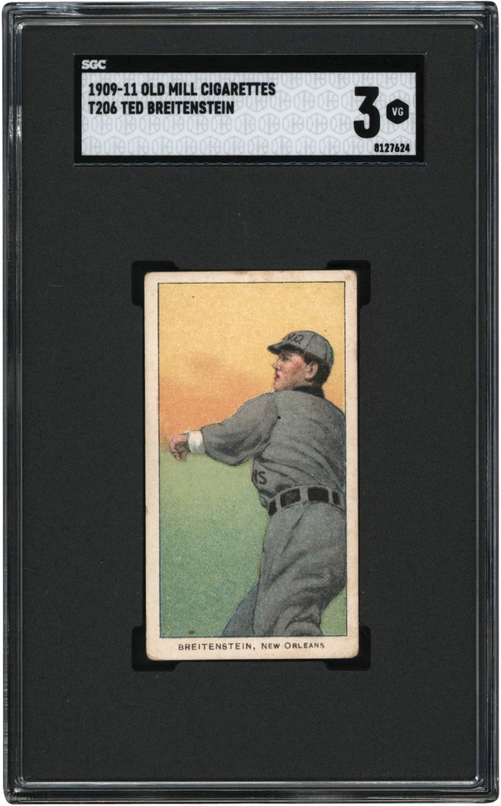 - 909-1911 T206 Ted Breitenstein Old Mill Back Card SGC VG 3 Southern Leaguer