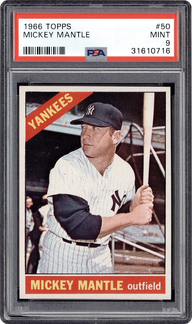 Baseball and Trading Cards - 966 Topps #50 Mickey Mantle PSA MINT 9
