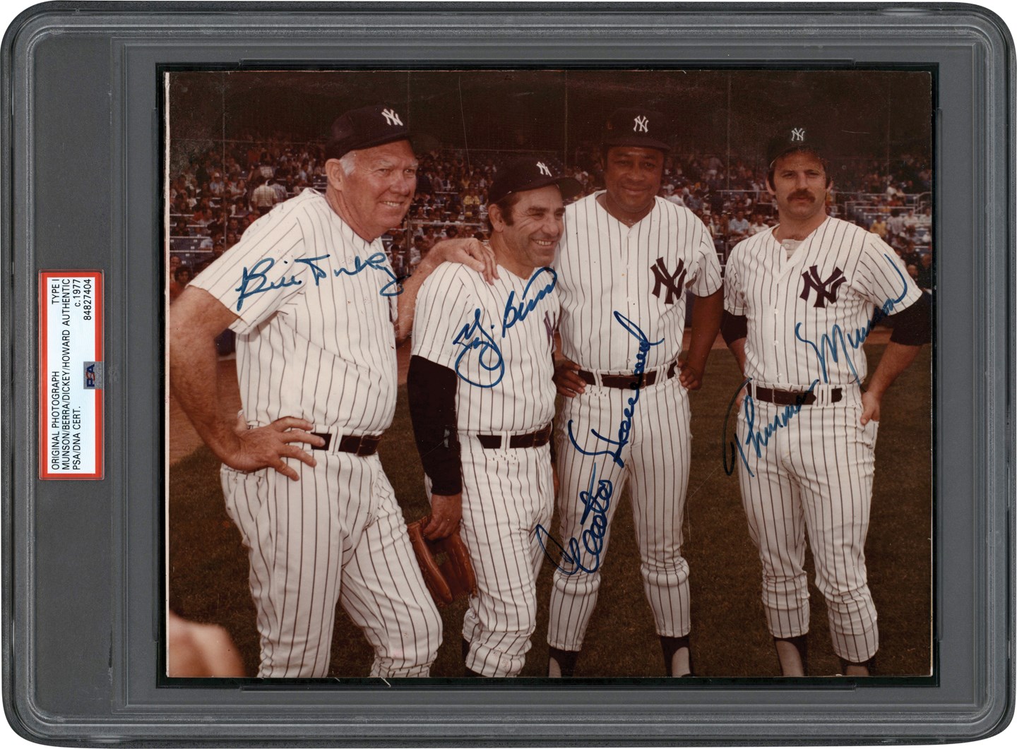 Baseball Autographs - Amazing Photo Signed by the Four Greatest Yankee Catchers (PSA Type I w/ Authentic Sigs)