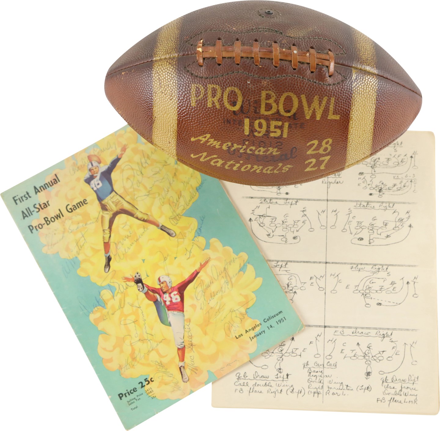 - Inaugural 1951 NFL Pro Bowl Game Ball, Signed Program, and Mac Speedie's Personal Playbook - Mac Speedie Collection