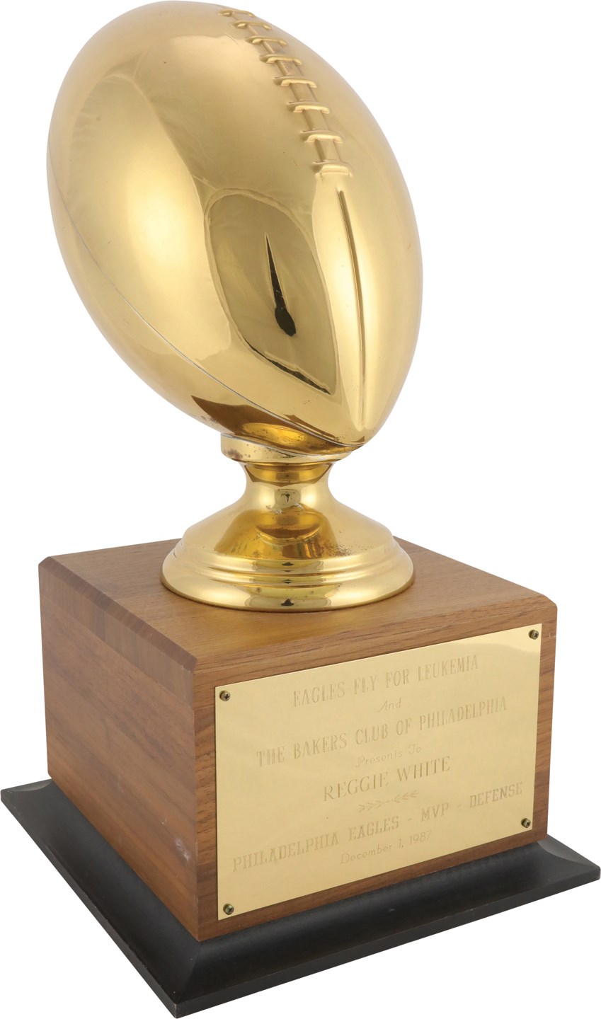- 1987 Reggie White Philadelphia Eagles Defensive MVP Trophy (White Family Letter)