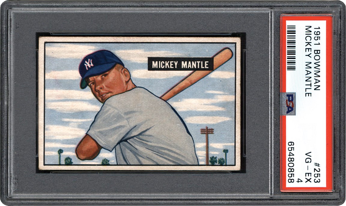 - 1951 Bowman #253 Mickey Mantle Rookie Card PSA VG-EX 4