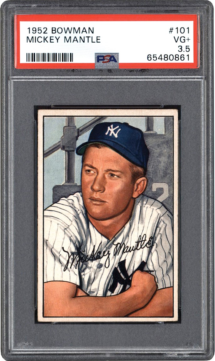 - 1952 Bowman Baseball #101 Mickey Mantle Card PSA VG+ 3.5