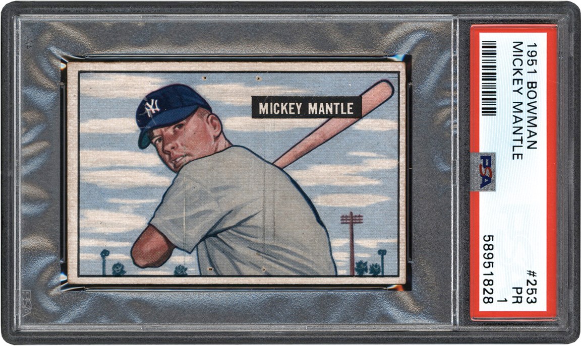 - 1951 Bowman #253 Mickey Mantle Rookie Card PSA PR 1