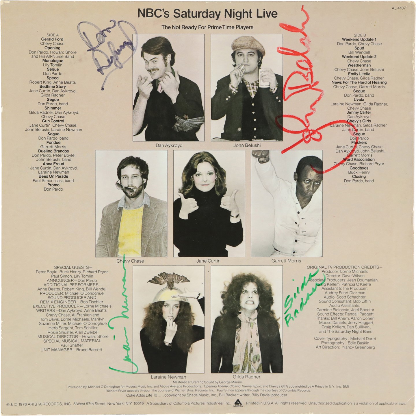 - 1976 "Saturday Night Live" LP Album Signed by the Cast Including John Belushi (JSA)