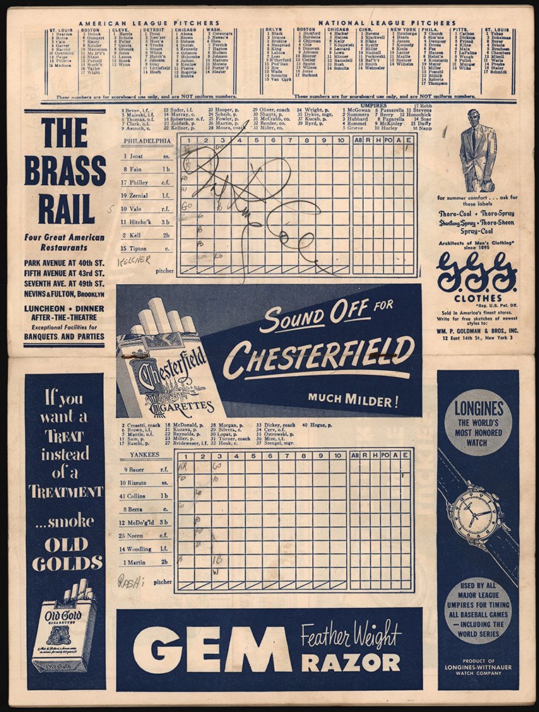 Rock And Pop Culture - Nat King Cole Signed 1952 NY Yankees Program (JSA)
