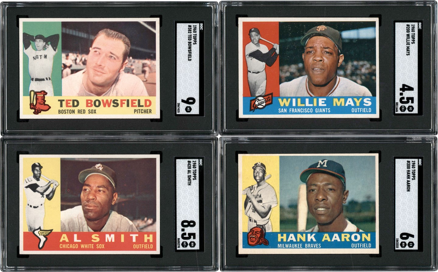 - High Grade 1960 Topps Baseball Card Collection w/Mays & Aaron (158) w/SGC