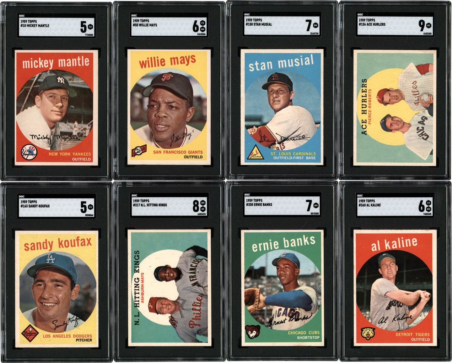 - High Grade 1959 Topps Baseball Card Collection w/Mickey Mantle (283) w/SGC