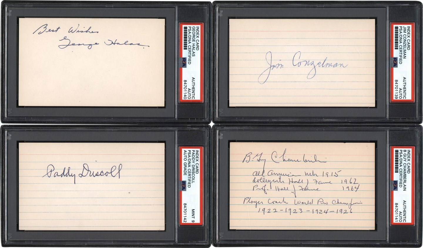 - NFL Signed Index Card Collection (74) w/Halas, Conzelman, Chamberlain, Driscoll, and Other Notables