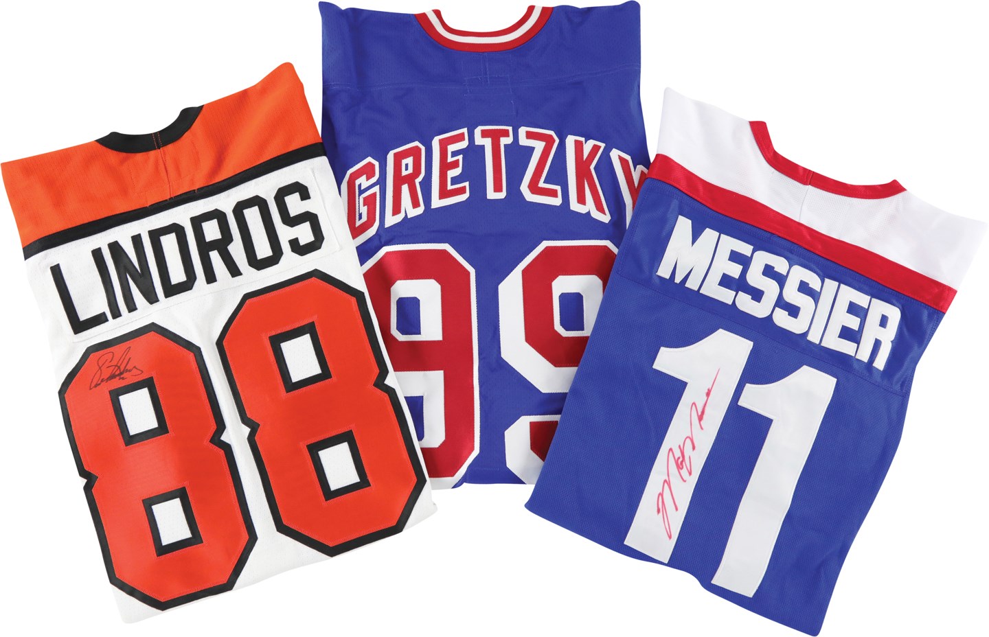 - Hockey Jerseys - Gretzky Rangers Pro Model, Messier Signed Jersey, and Lindros Signed Jersey