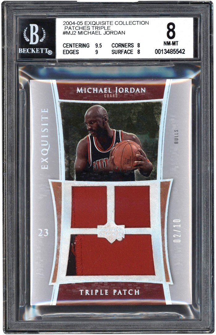 Basketball Cards - 2004-2005 Exquisite Collection Basketball Patches Triple #MJ2 Michael Jordan Game Used Patch #2/10 BGS NM-MT 8