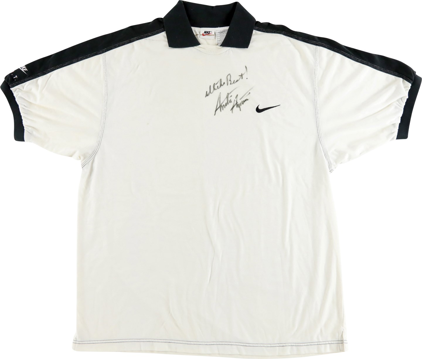- 1996 Andre Agassi Signed Match Worn Shirt Attributed to Australian Open Match vs. Jim Courier (PSA & Possible Photo-Match)