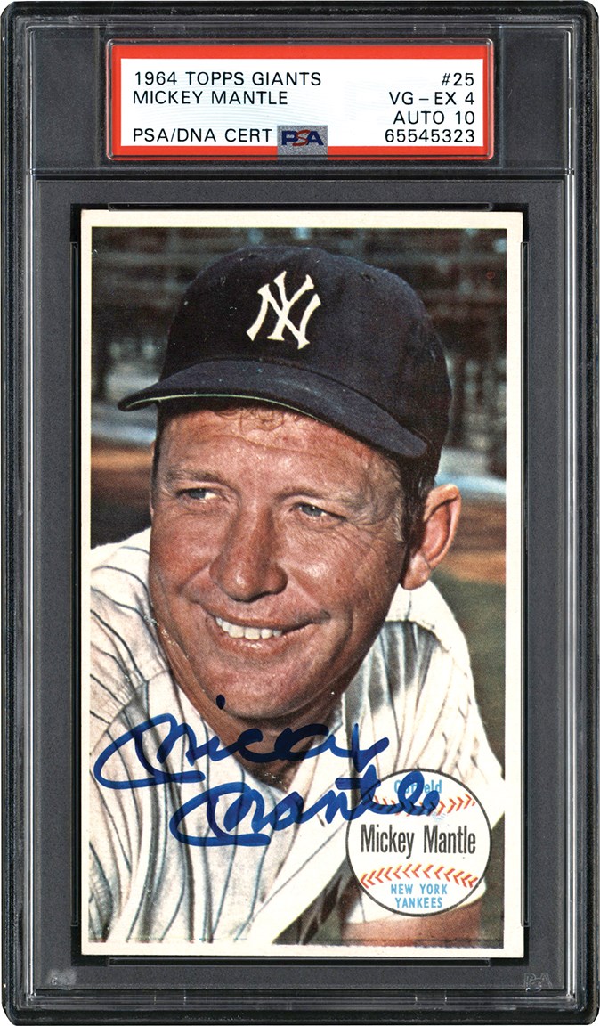 - Signed 1964 Topps Giants #25 Mickey Mantle PSA VG-EX 4 Auto 10