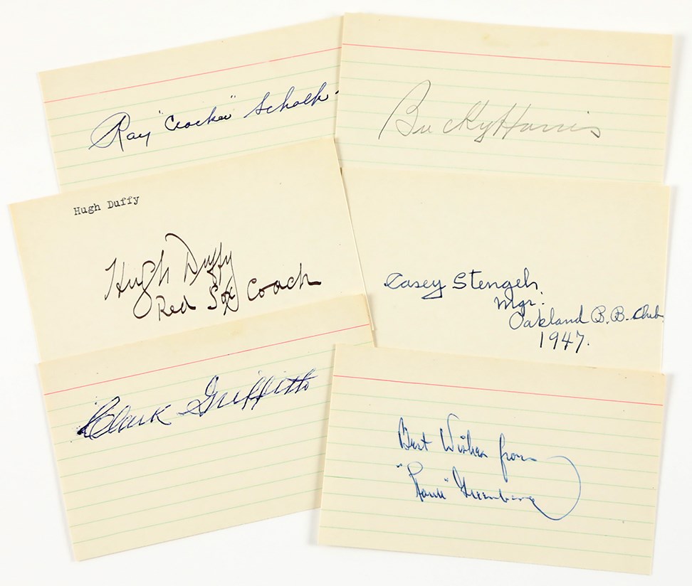 - Vintage 1910s-1940s Hall of Fame Signed Index Card Collection (42)