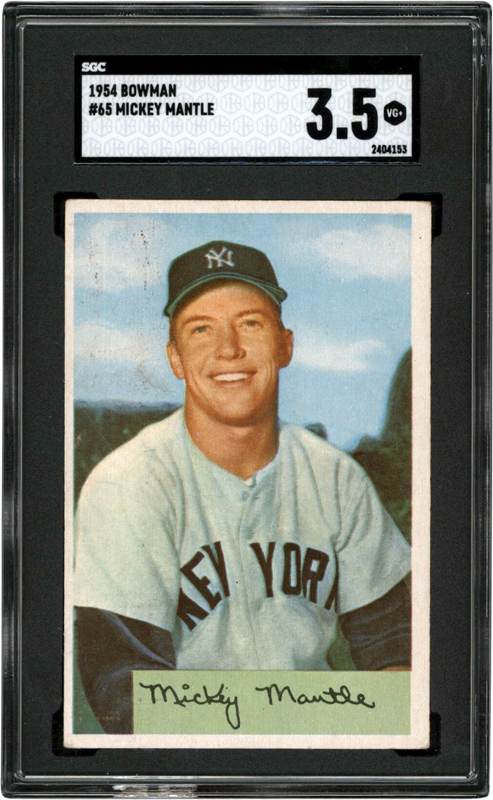 - 1954 Bowman Baseball #65 Mickey Mantle Card SGC VG+ 3.5